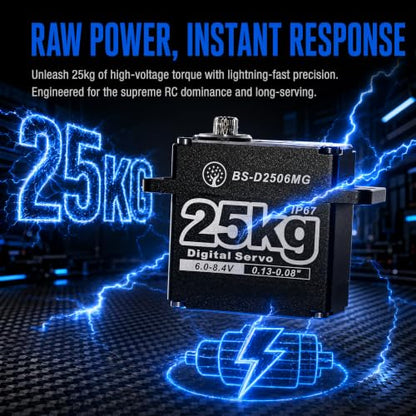 25KG Large Torque HV IP67 Waterproof Digital Servo with 25T Servo Horn Full Metal Gear for RC Car and Truck Robot Parts (BS-D2506MG-180 Degree) - color: Bs-d2506mg-180 Degree