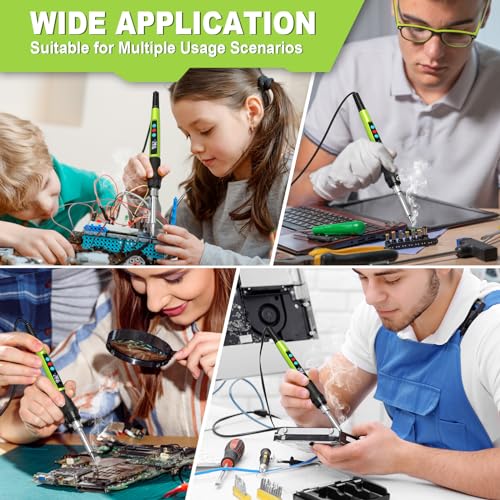 Soldering Iron Kit, 100W Soldering Gun with LED Digital Display, Adjustable Temperature 356-932℉ Solder Kit for Electronics, Includes Soldering Iron Tip, Solder Wire, Stand, Tweezers and Paste, Green - color: Green
