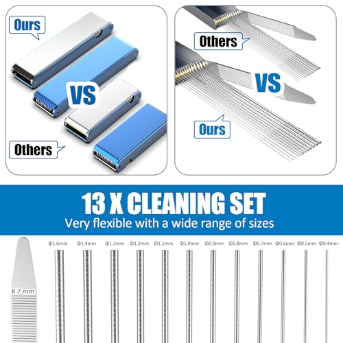 Carburetor Cleaning Kit, Premium Gun Jet Cleaner, Stainless Steel 13 Clean Line Set, 9 Cleaning Needles, 6 Nylon Brushes, 1 Pointed Picks,1 Throttle Wrench