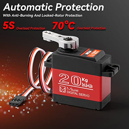 20KG Servo Motor High Torque Metal Gear Digital for 1/8 1/10 RC Car | Waterproof, Ds3218, 270 Degree, Standard, Steering Servos for RC Truck Crawler Boat Robot, with Aluminum 25T Horn