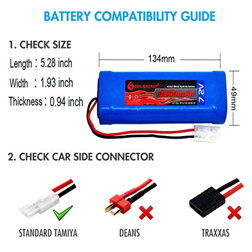 7.2V 3800mAh High Capacity 6-Cell NiMH Flat Battery Pack, Replacement Hobby Battery for RC Car, RC Truck, RC Boat with Standard Tamiya Connector (1Pack) + 8.6V Output Adapter(1Pack) - color: 1-Pack 7.2V NiMH 3800mAh Battery + 1-Pack 8.6V Output Adapter