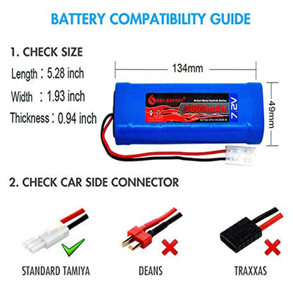 7.2V 3800mAh OXWINOU Battery Pack High Capacity 6-Cell NiMH Flat Battery Pack, Replacement Hobby Battery for RC Car, RC Truck, RC Tank, RC Boat with Standard Tamiya Connector (1Pack) - color: 1-Pack 7.2V NiMH 3800mAh Battery