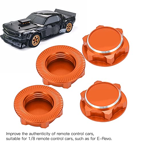 17mm Hex Wheel Nuts, 4pcs Aluminum Alloy 17mm Self Lock Hex Wheel Nuts Adapter Dustproof Caps for 1/8 RC Car Track Wheel Rims (Orange) - color: Orange