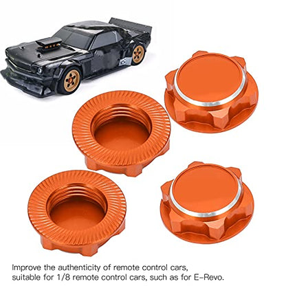 17mm Hex Wheel Nuts, 4pcs Aluminum Alloy 17mm Self Lock Hex Wheel Nuts Adapter Dustproof Caps for 1/8 RC Car Track Wheel Rims (Orange) - color: Orange