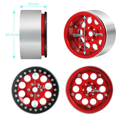 Aluminum 2.2" Beadlock Wheels Rims 35mm for 1/10 RC Crawler Truck Car SCX10,SCX10-II,TRX4,Wraith,4PCS (Red) - color: Red