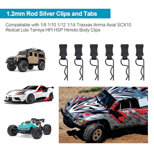 50pcs FriHobby RC Car Clips with Pull Tabs Compatiable with 1/8 1/10 1/12 1/14 Traxxas Arrma Axial SCX10 Redcat Losi Tamiya HPI HSP Himoto Body Clips (Silver) - color: Silver