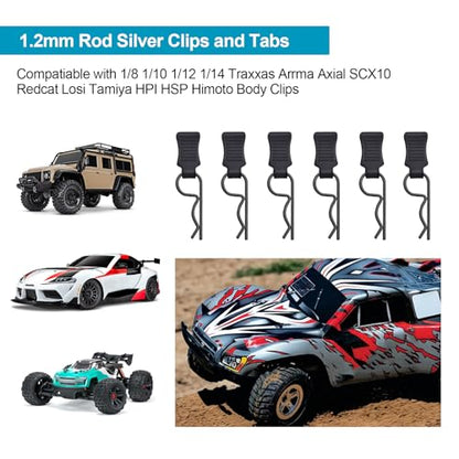 50pcs FriHobby RC Car Clips with Pull Tabs Compatiable with 1/8 1/10 1/12 1/14 Traxxas Arrma Axial SCX10 Redcat Losi Tamiya HPI HSP Himoto Body Clips (Silver) - color: Silver