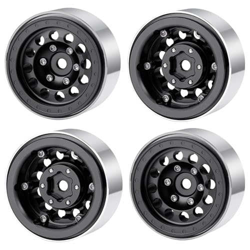 1.3inch beadlock wheels Aluminium RC Rims for 1/18th TRX4M 1/24th Axial SCX24 RC Crawler Car Upgrade Parts (Black) - color: Black