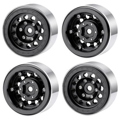 1.3inch beadlock wheels Aluminium RC Rims for 1/18th TRX4M 1/24th Axial SCX24 RC Crawler Car Upgrade Parts (Black) - color: Black