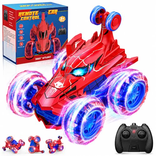 Spider remote control car rc cars toys,Cool rechargeable stunt rc car with 360 flips 4WD wheel with bright light,Fun outdoor toys gifts for kids birthday or Chritmas age 4 5 6 7 8 9 10 11 12 years old
