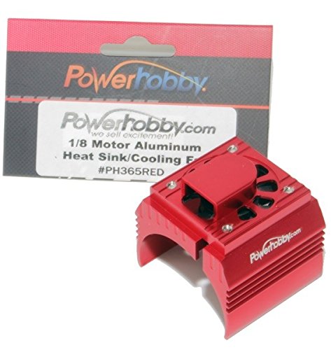 Aluminum Motor Heatsink + Cooling Fan For 1/8 Size Motors Red fits : Castle Creations 2200kv + 2650KV Motors, Dynamite, Hpi, Novak, Trinity, Arrma Nero, Kraton, Fazon, Outcast, Tekin,