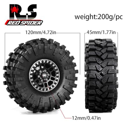 REDSPIDER 1.9 Beadlock Wheels and Tires Set（4PCS） Aluminum 1.9 Wheels All Terrain Tires.for 1/10 Scale Rock Crawler Car Axial SCX10 SCX10 II III 90047 D90 TF2 Tamiya CC01 TRX4 TRX6