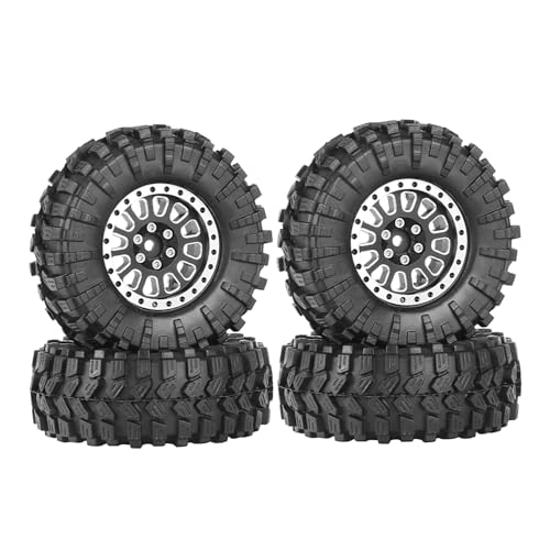 4PCS 1.3" Aluminum Alloy Beadlock Wheel Rims All-Terrain Tyre 70mm Rubber Tires Set with 5mm & 7mm Hex for 1/12 1/14 1/18 1/24 RC Rock Crawler Car Upgrade Parts (C-Black) - color: C-black