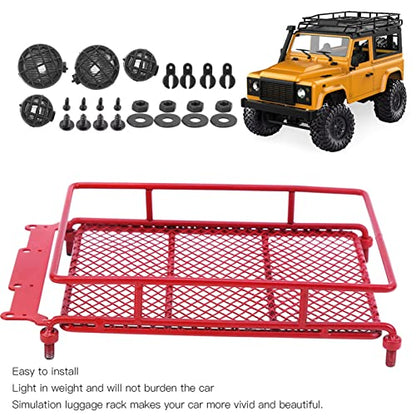 Metal Roof Rack, Durable Metal Construction with Bright LED Light RC Crawler Accessories for Off-Road Adventures Simulation Luggage Carrier for RC Enthusiasts and Hobbyists - color: Red