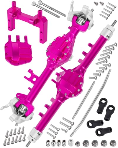 RC Alloy Front Rear Portal Axle Upgrades Part for 1/10 RC Crawler SCX10 90046 90047,Aluminium Front Rear Complete Portal Housing,All Pink - color: Pink