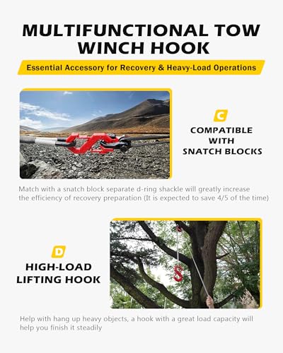 3/8" Tow Hook, S-Shaped Winch Hook, 33,000lbs Breaking Strength, G80 Heavy Duty Forged Steel, Fast Connect Easy Release Winch Shackle Towing Hook for Trucks, SUVs, ATVs, Trailers, Red - color: Red