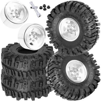 4PCS RC 1.9 in Wheel Tires for 1/10 TRX4 TRX6 SCX10 SCX10 II 90046 SCX10 III AXI03007 Gen7/8 D90 VS4-10 RC Crawler Car,BRCatWPark Alloy 1.9 Beadlock Wheel,Silver
