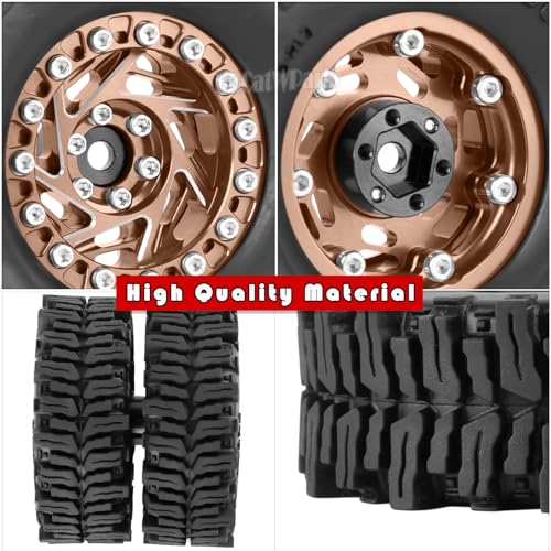 1.3 Dually Beadlock Wheels Tires for RC Crawler Car 1/18 TRX4M Ascent-18,1/24 SCX24 FCX24,RC Off Road Buggy Rally Truck Wheels and Tires,Adjustable Offset Wheel,7mm Hex Rims,Brown - color: Brown - (4Pcs 1.3 Beadlock Tires)