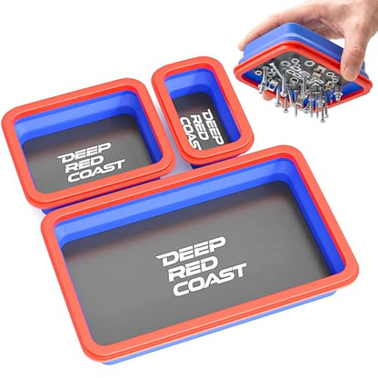 Collapsible Magnetic Parts Tray Set, 3 Pcs Silicone Magnetic Tool Trays | 3 Different Sizes with Strong Magnetic Hold for Screws Nuts Bolts Washers, Garage Toolbox and Auto Repair