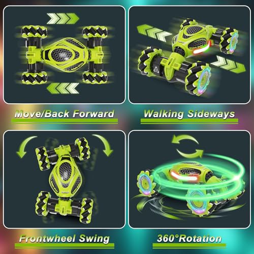 Hand Controlled RC Car, 2.4Ghz 4WD Gesture Sensing RC Stunt Car | Toys Gift for Boys and Girls Ages 6-12, 360° Rotating Drift Cars with Lights and Music, Ideal Birthday and Xmas Gift, Green - color: Green