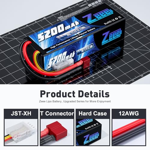 Zeee 3S 5200mAh Lipo Battery 11.1V 80C Hardcase Battery with T Connector for RC Car Boat Truck Helicopter Airplane Racing Models(2 Pack)