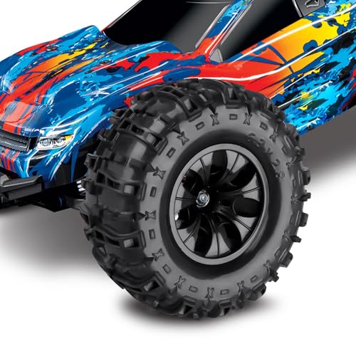 Pre-Glued Huge OD 6.3"(160mm) 1/10 RC Truck Tires and Wheels Set 2.8 RC Tires 12mm Hex for Traxxas Rustler Hoss Stampede 4x4 & 2WD Redcat Blackout 1/10 Scale RC Monster Truck Replacement