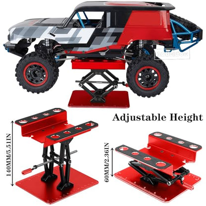 RC Tool Kit w/Height Adjustable Work Stand, 1.5 2.0 2.5 3.0mm Hex, 4.0 5.5 7.0 8.0mm Nut Driver, 17mm Wheel Socket &Screw Tray for 1/10 TRX4 Slash 4X4 BL-2S SCX10 III SENTON L0S1 1/8,Red - color: Red(1set)