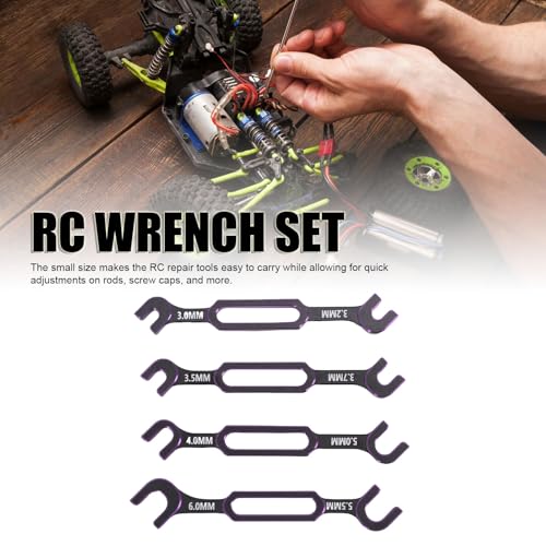 Tyenaza 4Pcs RC Wrench, 3.0 3.2 3.5 3.7 4.0 5.0 5.5 6.0mm Turnbuckle Nut Ball Joint Remover RC Universal Repair Tool for RC Crawler Car Boat (Purple) - color: Purple