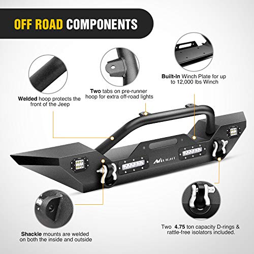 Nilight Front Bumper Compatible for 2007 2008 2009 2010 2011 2012 2013 2014 2015 2016 2017 2018 Jeep Wrangler JK/JKU Rock Crawler Winch Plate - color: Front Bumper