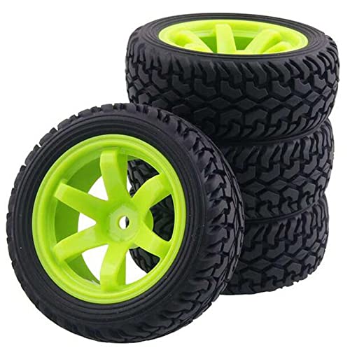 75mm Rubber Tires and 6 Spokes Green Plastic Wheel Rims for 1/10 Scale HSP 94123 HPI Kyosho Tamiya RC On Road Car 1:16 Rally Car (Black) - color: C, Black