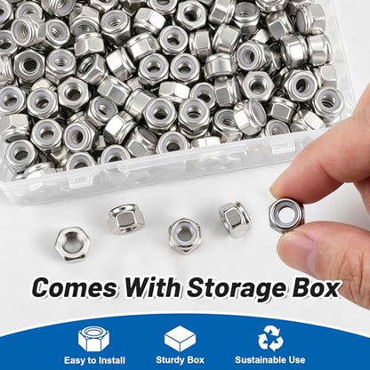 180 Pcs 1/4" Lock nut, 304 Stainless Steel Hex Nylon Insert Locknuts, 1/4-20 Inch Lock Nuts Coarse Thread SS Self-Locking Hardware Assortment Kit, SAE Locknut Set for Industrial & DIY Fastening - size: SS 1/4"-20 180PCS Nut