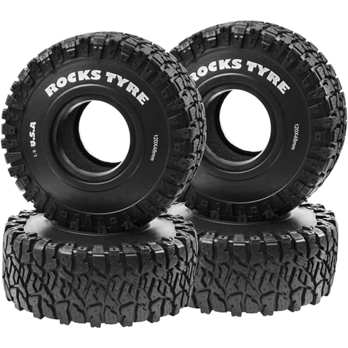 ShareGoo RC 1.9 Crawler Tires 1.9 inch Rubber Mud Tyre Tires OD 120mm Compatible with Axial SCX10 90046 AXI03007 Tamiya CC01 Redcat Gen8 RC4WD 1/10 RC Crawler 1.9 Beadlock Wheel Rims