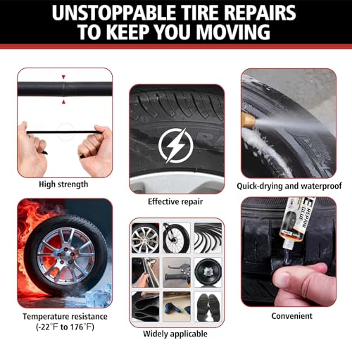 Tire Repair Glue, Rubber Cement Glue, 10ml*2 Quick-Drying Tires Repair Rubber Nail Kit, Strong Tire Plug Glues, Suitable for Bike, Car, Motorcycle, Off-Road, Truck, Tractor, Black (10ml*2)