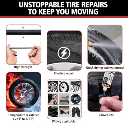 Tire Repair Glue, Rubber Cement Glue, 10ml*2 Quick-Drying Tires Repair Rubber Nail Kit, Strong Tire Plug Glues, Suitable for Bike, Car, Motorcycle, Off-Road, Truck, Tractor, Black (10ml*2)