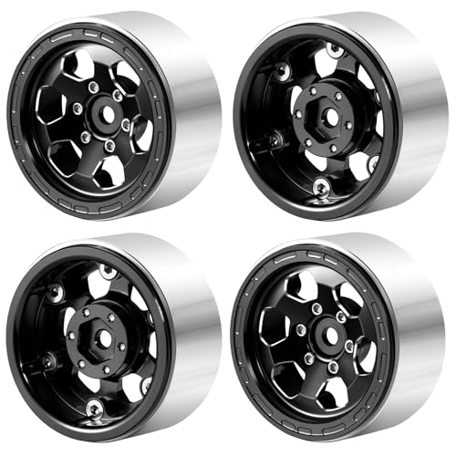 1.3inch beadlock Wheels RC Aluminium Rims for 1/18th TRX4M 1/24th Axial SCX24 RC Crawler Car Upgrade Parts (Black) - color: Black
