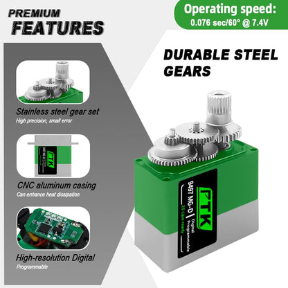 PTK 9497 MG-D Coreless Digital All Metal Servo High Torque 13 kg Micro Servo RC Upgrade Parts for SCX24 TRX4M TRX4MT 1/18 1/24 Crawler Cars Robots Helicopter Fixed Wing(1pcs) - style: PTK 9497-1pcs