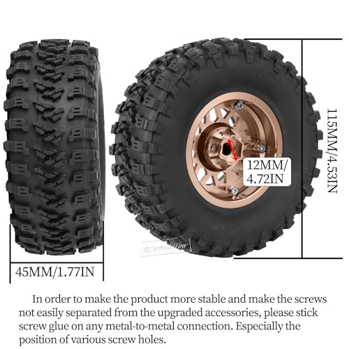 RC 2.2 Beadlock Tires Set 2.2" Wheels and Tires for 1/10 RC Crawler SCX10 AMG 6X6 TRX4 Gen8 Gen7 Pro,Alloy 2.2 RC Rims Rubber Tires,Bronze - color: Bronze(4pcs)