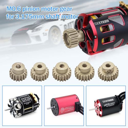 M0.6 Pinion Gear Set 3.175mm 18T 19T 20T 21T 22T Aluminum Alloy Metal Pinion Motor Gear for 1/10 RC Car Motor (5PCS) - size: 18T 19T 20T 21T 22T