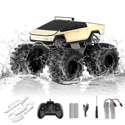 Remote Control Car for Boys, 1:18 Monster Trucks Toys Amphibious RC Cars | 2.4 GHz Waterproof RC Trucks, 4WD All Terrain Off-Road Pickup, Kids Toys for 6-12 Year Old Boys Girls Christmas Birthday Gift - color: Gold