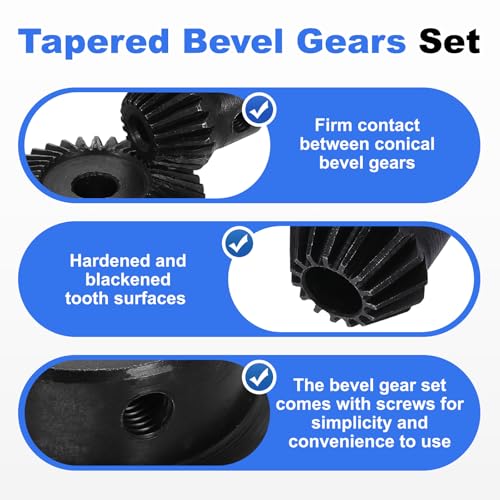 uxcell 2Pcs Tapered Bevel Gears Set, 1.5 Mod 1:2 (15T/30T) Harden Steel Straight Bevel Gear, 90 Degree Steering Motor Gears, (8/16mm Shaft Hole with Keyway) - size: 8/16mm