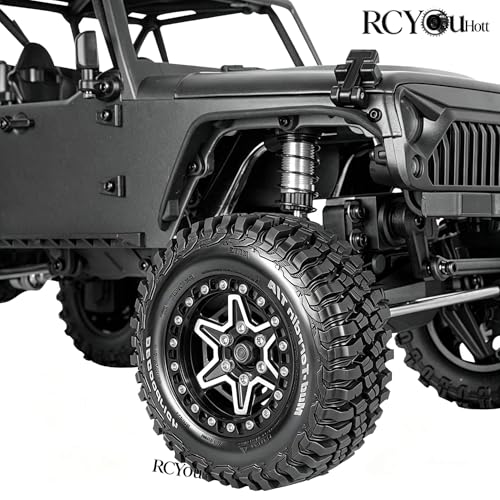 RC 1.9" Beadlock Wheels and Tires Set for 1/12 M-J-X H12Y H12Y+ H12P MN-128 RC Crawler,Wheels Tire OD 90MM/3.54",Aluminium Wheel Rims (4PCS),1.9" Beadlock Wheel Tires,Black - color: Black- (Wheel Tires)