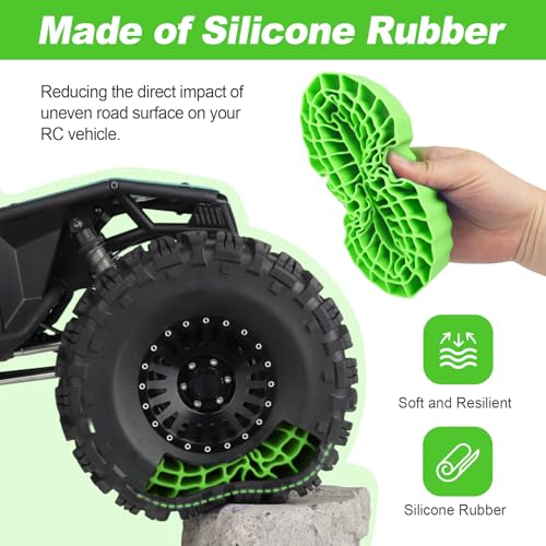 2.2" Crawler Tire Inserts, 4-Pack — Soft Silicone Rubber, Fits 132–134 mm (5.25" OD), 125×45 mm — Waterproof, Firm Sidewall Control, Rock/Trail Traction Boost (Green) - color: Green