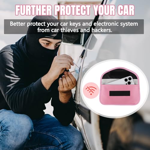 2PCS Faraday Bag for Phones and Car Keys, Keyless Entry RFID Signal Blocking Bag Key Fob Protector, Anti-Theft Faraday Pouch for Cell Phone Privacy Protection, Signal Shielding (Pink) - color: Pink