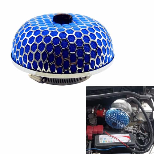 Mushroom Air Filter 3 inch Inlet, Oil-Free Mushroom Foam Engine Replacement, Clamp-on High Airflow Metal Frame Mesh Filter, Universal Fit (Blue) - color: Blue