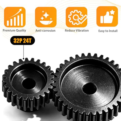 32P 24T RC Car Gear Set | 45# Steel Black Oxide | 5mm Bore +0.03mm | Precision Engineered Motor Pinion Gear Compatible with Traxxas/ARRMA/HPI/Kyosho (3-Pack with M4 Set Screws) - style: 3Pcs 24T