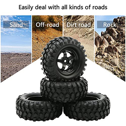 1/10 Buggy Tires 4PCS 12mm Hex 96mm Off-Road RC Wheel | 1/10 Buggy Tire & 5-Spoke Rim Set, 2-piece for Custom Tread/Width, Easy Clean, Replaceable, Durable Off-Road for HSP