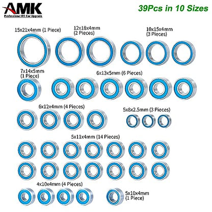 39Pcs TRX4 Metal Ball Bearings Kit, Rubber Sealed Axial SCX10 Bearings Set for 1/10 RC Crawler 92076-4 82046-4 Bronc TRX6 Slash UDR Tamiya TT-02 Semi