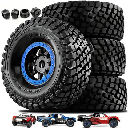 4PCS 1/8 1/7 RC Short Course Truck Tires and Wheels 17mm Hex All Terrain Off Road Tyres OD 5.31'' for 1:7 1:8 RC Buggy Truck Car HSP TRAXXAS UDR FS FSR Atom ARRMA Mojave EXB YK4072 DF7 (Blue) - color: Blue