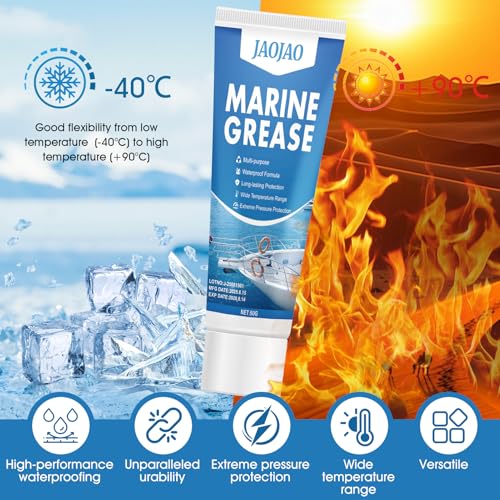 JAOJAO Waterproof Marine Grease Tub Resistant to Saltwater and Washout | High Temp(0°F - 250°F) Heavy Duty Marine-Grade Grease for Wheel Bearing, Steering Cables, Throttle and Shift Cables, 50g