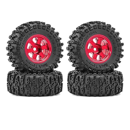 0.7" Aluminum Beadlock Wheel & Crawler Tire Set for 1/30 RC Crawler, CNC Rims, 40 x 16 mm Tires, Includes Screwdriver, Pre-Assembled 4 pcs, Red - color: Red, size: Rock-Trail-Clean-Out